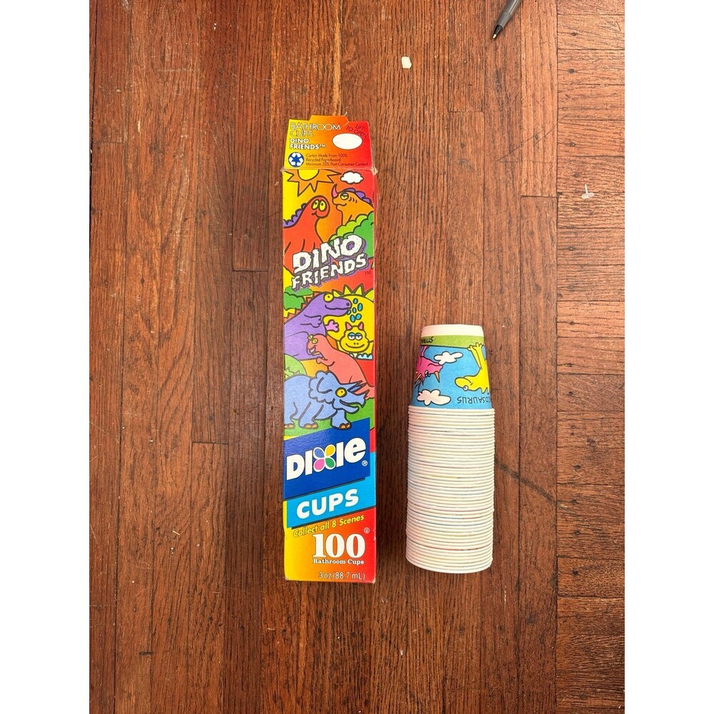 Vintage Dixie cups, Dino, friends with box 1994
